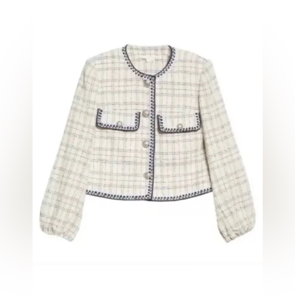 New Veronica Beard Brim Jacket In Off White/Blue Multi Size 6 $648
